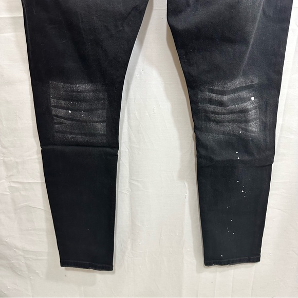 BOOHOO MAN SUPER SKINNY DISTRESSED PAINT SPLAT JEANS IN BLACK SIZE 36S - Picture 9 of 11